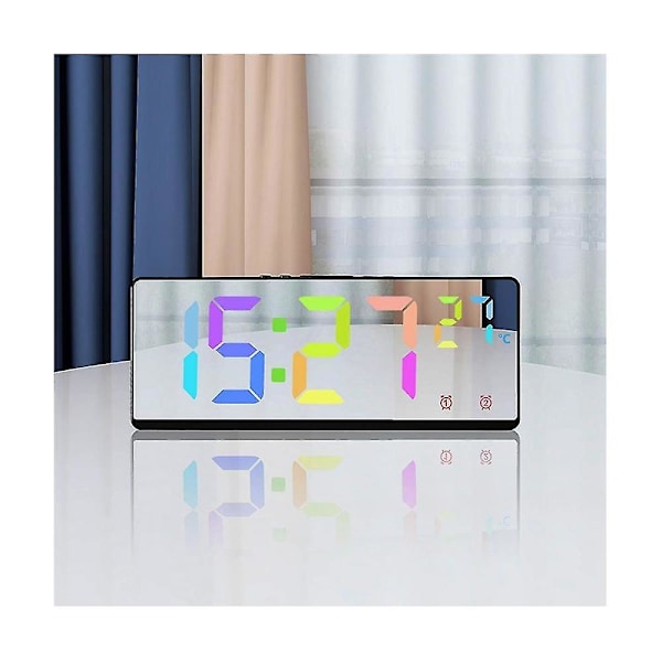 Stemmestyret spejl digital temperatur dobbelt alarm snooze skrivebord