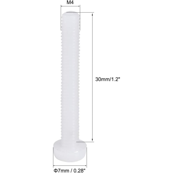 M4x30mm Nylon Phillips Pan Head Maskinskruer 50 stk Hvid