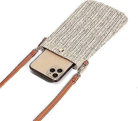 Off White Crossbody-väskor, Dam Casual Woven Straw Woven-väskor, Woven Crossbody-väskor, Mobiltelefonväskor