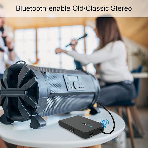 En sort trådløs lydadapter, Bluetooth 5.0 sender og