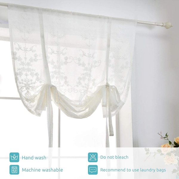 Hvit gjennomsiktig gardin 60x140cm, semi-ren polyester blomsterbroderi