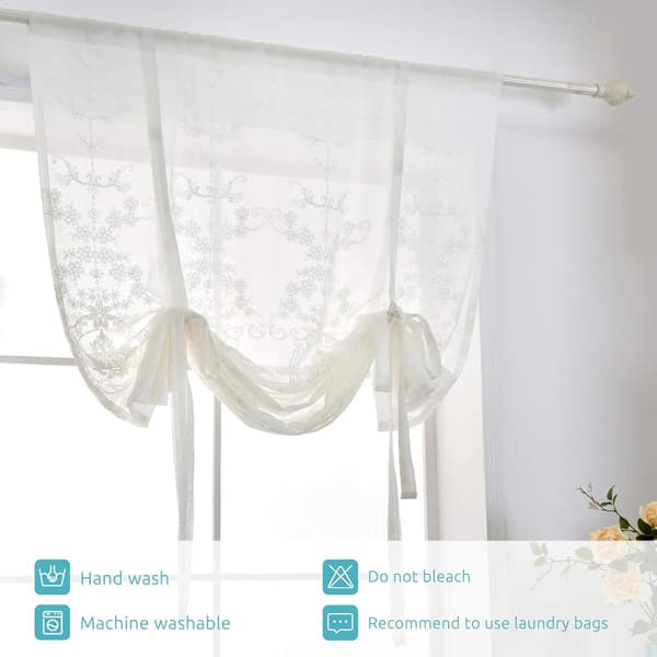 Vit Voile Gardin 80x140cm, Halvtransparent Polyester Blomsterbroderi