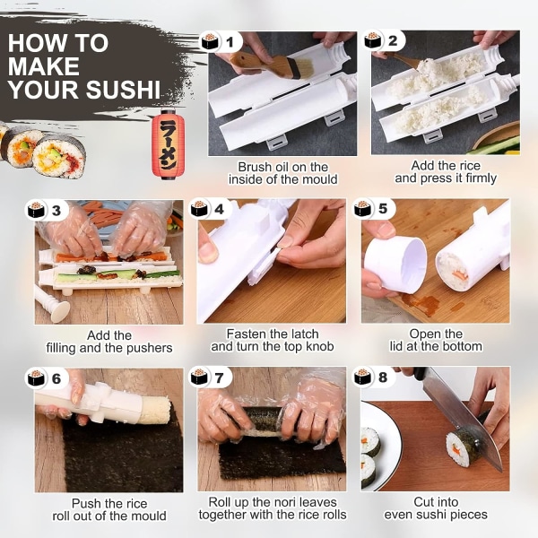 Sushi Maker (27*6cm, Sort), Sushi Bazooka, Sushi DIY Lavningsmaskine