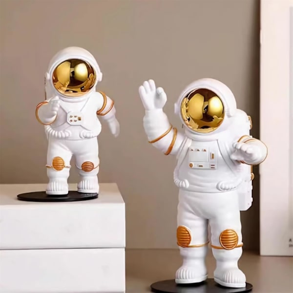 Guldvit astronautstatyer set om 3, rymdskulptur figurer