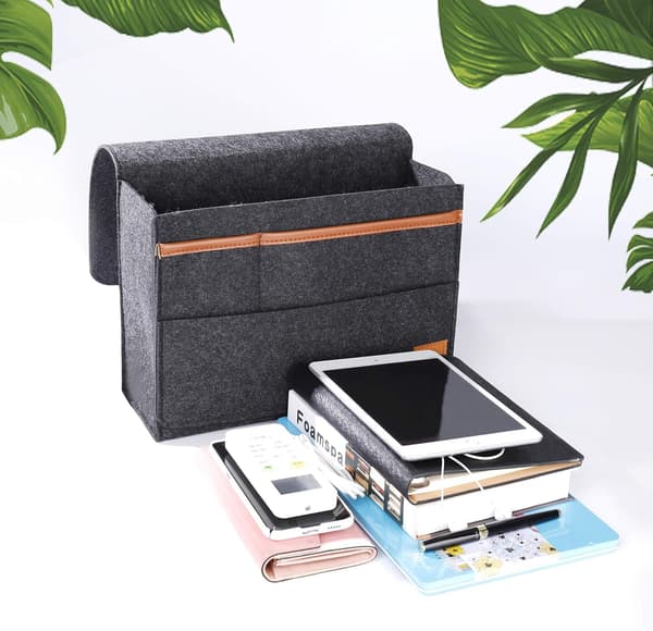 Grå Caddy Organizer, Sengeside Caddy Filt Sengeside Lomme Oppbevaring