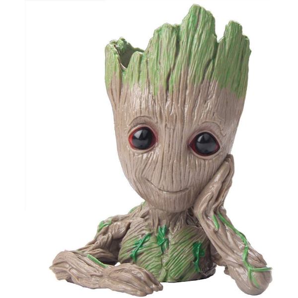 Baby Groot Penholder Træmand Penholder eller Blomsterpotte med Drænhul Perfekt til Små Sukkulenter Planter 6\" (Gråbrun)