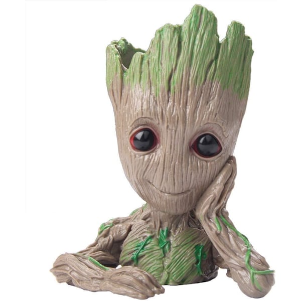 Baby Groot Pennaställ Trädman Pennahållare eller Blomkruka med Dräneringshål Perfekt för Små Sukkulenter Växter 6\" (Gråbrun)