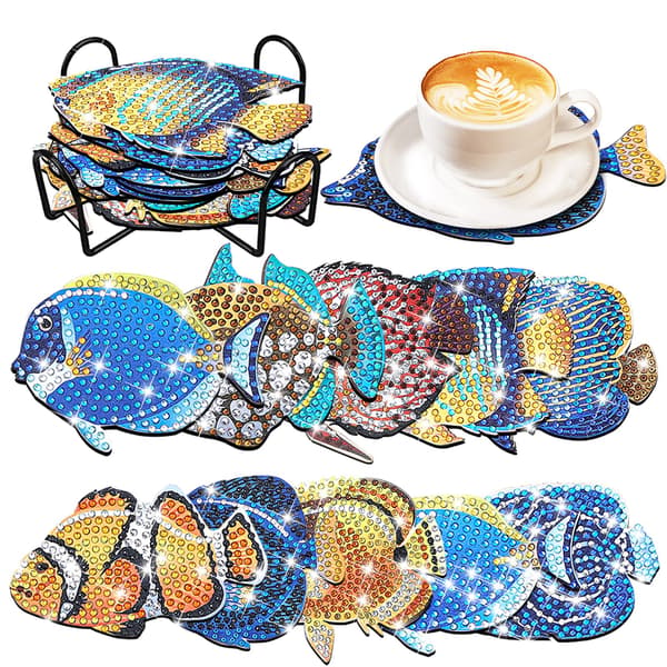 10 sommerfiske-underkopper med diamantmaleri