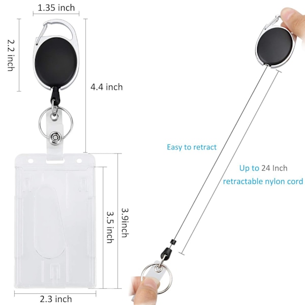 Tilbagetrækkelige Badge-Ruller - 4-delt Badgeholder med 4 Klips - ID