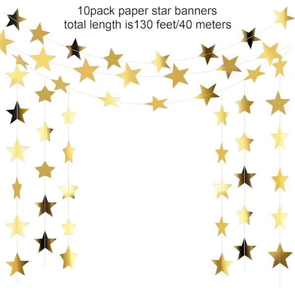 Glitter-tähti-garland-lippu-koriste, 130 jalkaa kirkkaita tähtiä roikkuva lippu-banneri taustaksi vuodelle 2024 uuden vuoden valmistujaisille