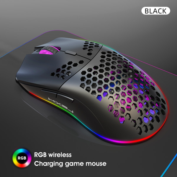 Hvit Trådløs Mus, RGB Lysende Mus Hull Makro Programmering Ga
