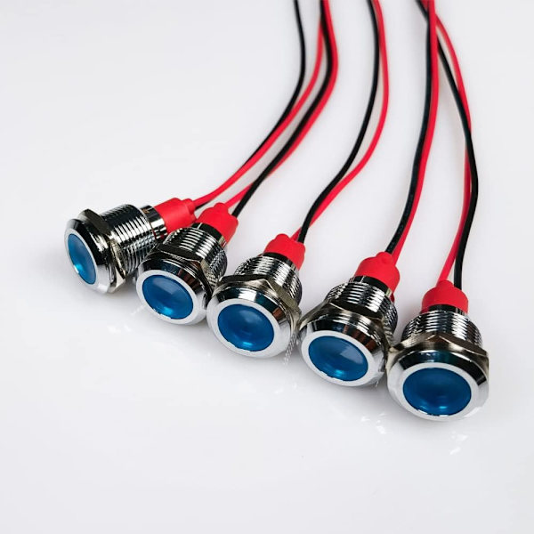 5 stk. 12mm LED Metal Indikator 110V-220VAC Lys Vandtæt