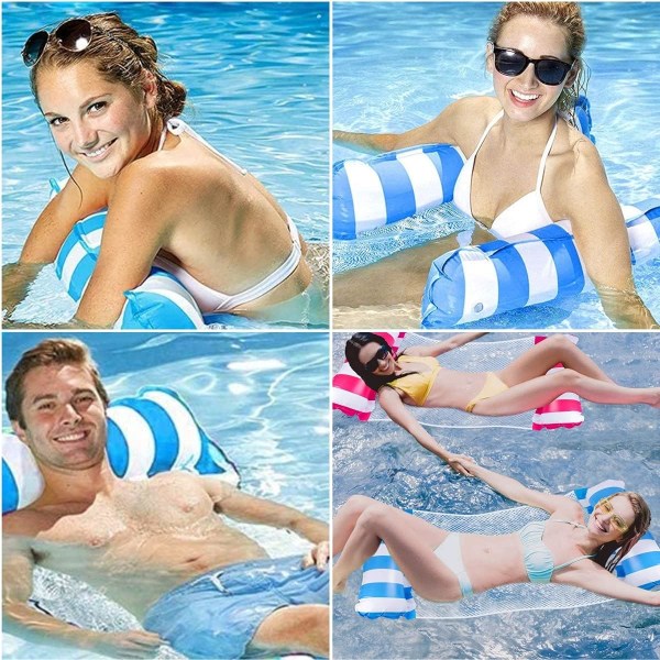 1 Stycke Blå Vattenhängmatta Uppblåsbar Säng Pool Lounger Flytande