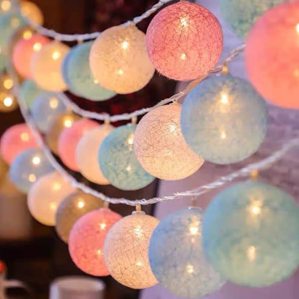 Bomullsbollsträng med lampor, 3M 20LED Batteridriven Fairy Lights, för sovrum