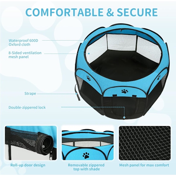Hundlekhage, hopfällbar valphage, husdjurshage bärbar pop-up-tält 8-panel nätöverdrag bedårande design 600D mjuk Oxford lekhage kennel för inomhus-utomhus hund katt kanin. (S 28\" * 28\" * 18\", blå)