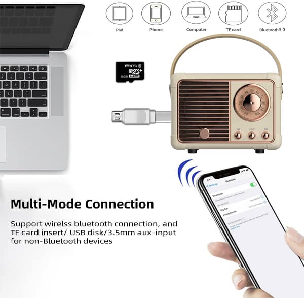 Retro Bluetooth -kaiutin, langaton minikaiutin (beige)