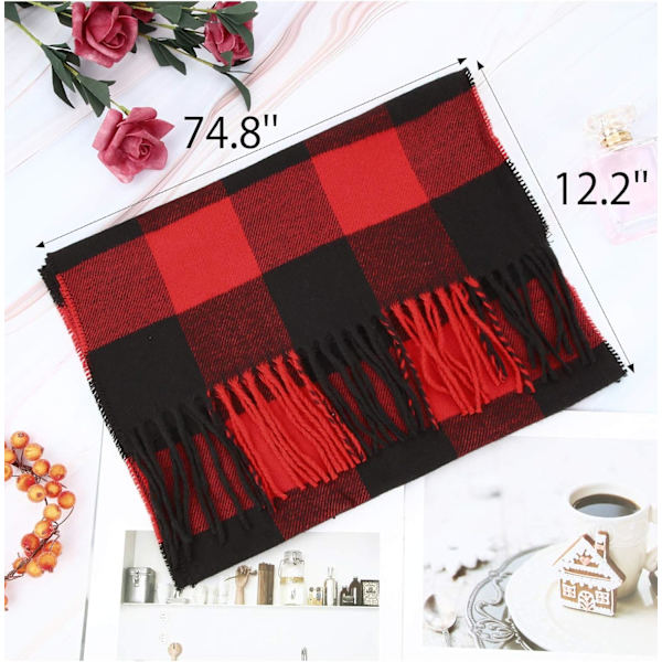 2 Stk. Kvinders Buffalo Plaid Sjal Varmt Plaid Sjal Rød Sort