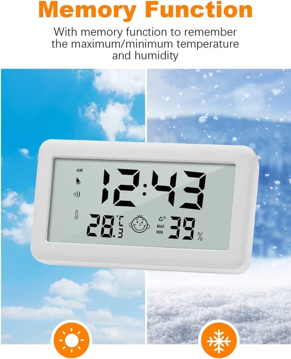 Multifunksjons Termometer Hygrometer Vekkerklokke, Digital Klokke