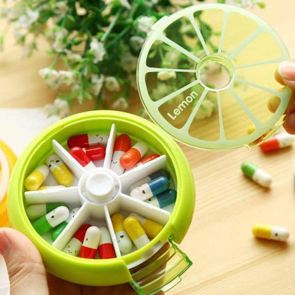 Citrus Vecko-Pillerdosa med Dispenser-knapp för 7 Dagar