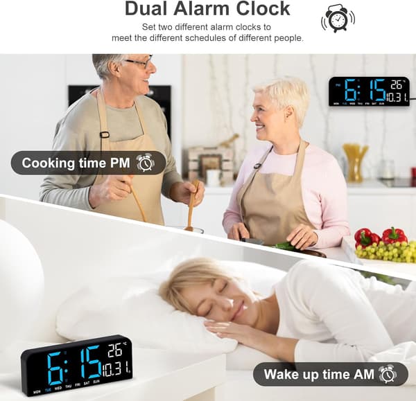 LED Digital Väggklocka Dekorativ, 10\" Digitala Väckarklockor för Sovrum, Digital Klocka Stor Display med Temperatur
