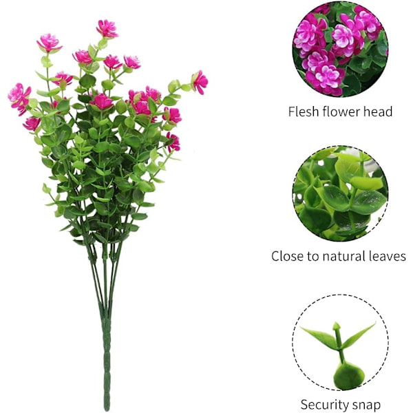 4 Pakker (Lilla Rød) Kunstige Blomster, Eucalyptus Plastik Lotus