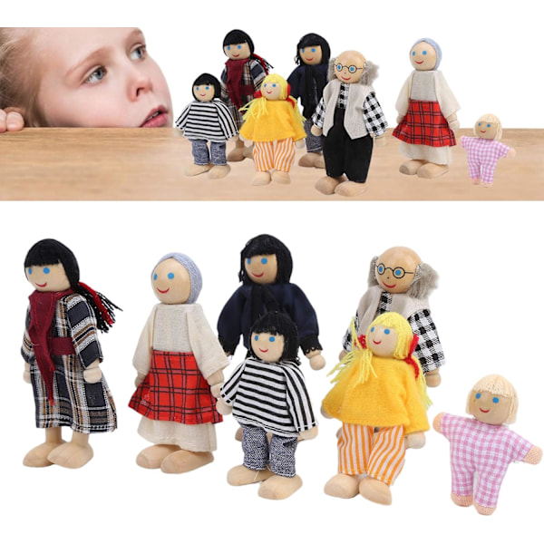 Perhehahmojen nukkefiguurit Miniatyyripuinen ihmishahmojen lelusetti Koristeellinen opetusväline nukkekotiin
