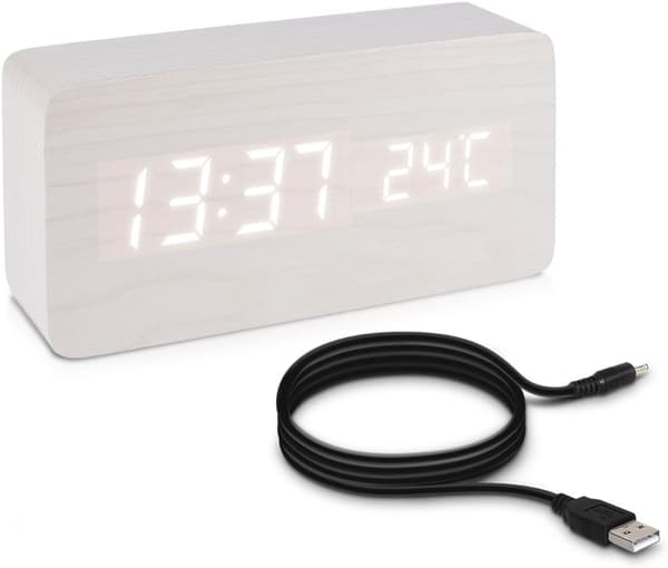 LED Träväckarklocka - Trälook Digital Klocka - Touch Alarm