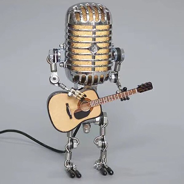 Vintage Mikrofon Gitarr Robotlampa med Dimmer, Cool Söt Retro