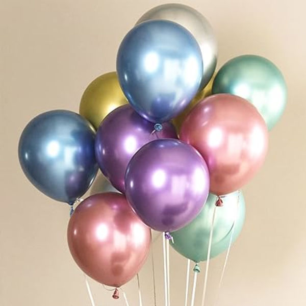Pakke med 50 flerfarvede metalliske balloner 12 tommer Premium