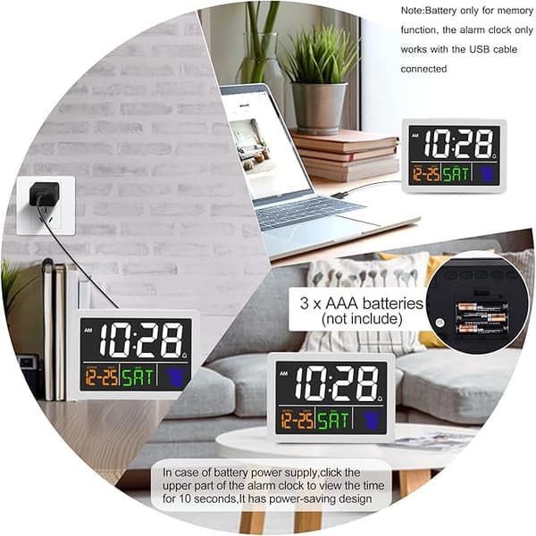 Elektronisk väckarklocka (vit), digital klocka, 5,5 tum LED