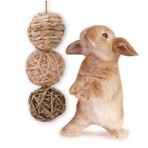 Set med 3 Kokosfiber Bollar för Kaniner, Tuggleksak, Stressreducerande