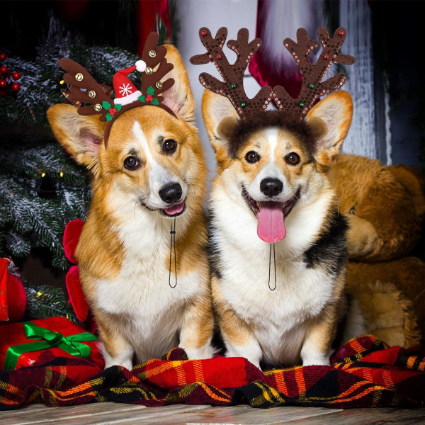 Julehatte til kæledyr, julehårbånd med grøn sløjfe