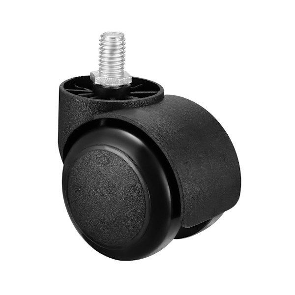 Kontorstolhjul 2 tommer PU Dobbelt Hjul M10x14mm Gjenget Stamme Svingbart Hjul Svart, 5 stk