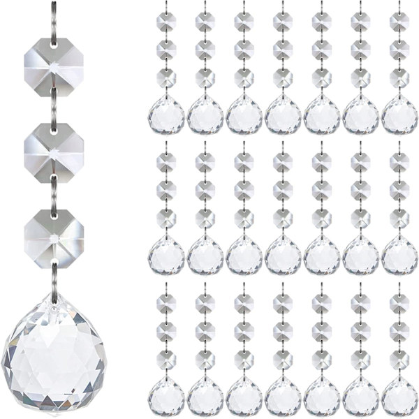 30-pack Julgranskulor i Kristallkula Prism för Julgransdekorationer, Hängande Transparent Plast Akryl Jul