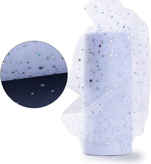 25 yards (22,5 meter) * 15 cm rull med glitrende tyllmønster