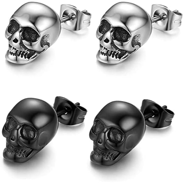 2 par skull pierced øreringe til mænd skull nitter metal hofte