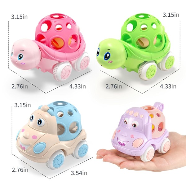 Babybil leksaker för 1 ett år gammal flicka & pojke, rosa skrammel push bil