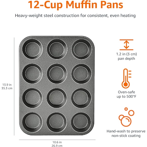 Sæt med 2 non-stick muffinforme i kulstofstål