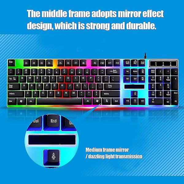 Kablet Gaming Tastatur og Mus Sæt Farverig Led Baggrundsbelyst Usb Gaming Tastatur Mus Til Bærbar Pc Sort