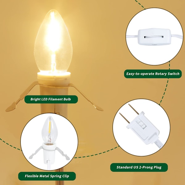 LED-lamppujen sarja, 4 kpl, valkoinen, virtajohto ja kytkin