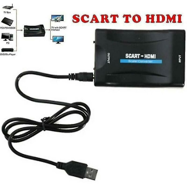 Scart til HDMI Adapter High End 1080P Audio Video Konverter USB-kabel for TV DVD