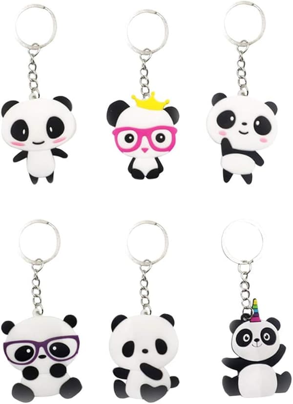 6-pack Söta Djur Panda-formade Nyckelringar Handväska Dekoration
