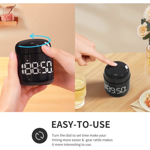 1 stk (Sort) Digital Køkken Timer, Nedtællings- og Opkørselstimer med