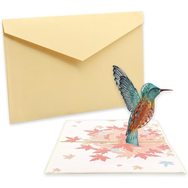 3D pop-up gratulasjonskort med konvolutt, 3D kolibrimønster,