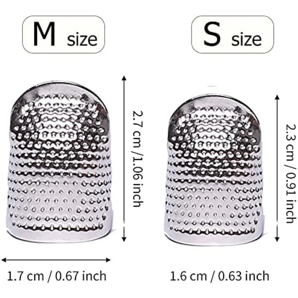 Sett med 4 sølvmetall-fingerbøl med fingerbeskyttelse, sy