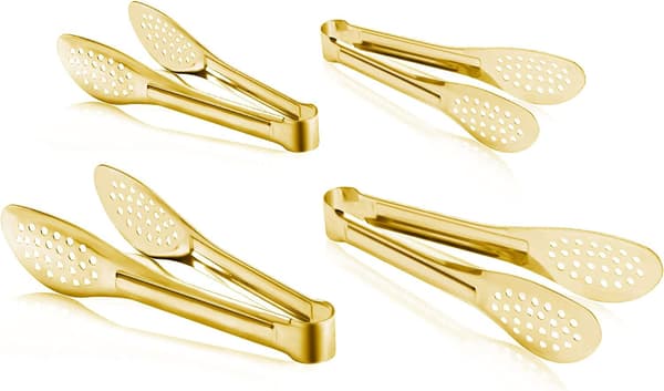 4-pack Buffé Tänger, Serveringstänger i Rostfritt Stål, Guld (17,8 cm, 23,1 cm)