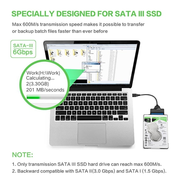 USB 2.0 til SATA-adapterkonverterkabel 22-pinners stasjonsfri 2,5\" SAT