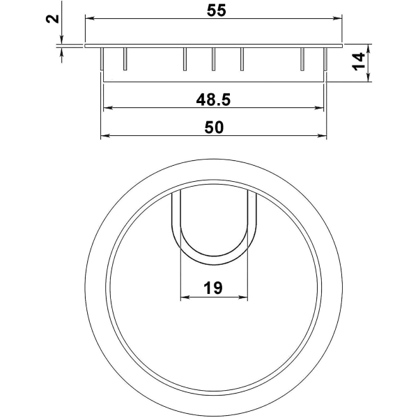 Kabelstyring Deksel Rundt Wire Ø50mm for Innfelling på Kontor