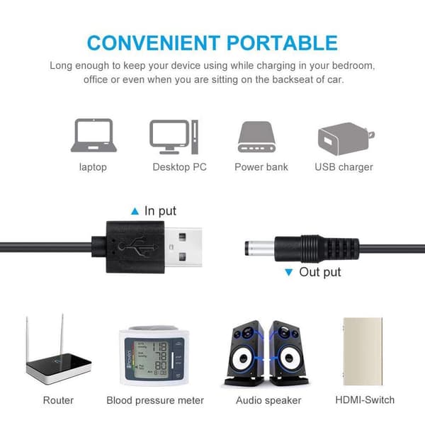 DC 5V Strømkabel, Universal USB til DC Strømkabel med 9