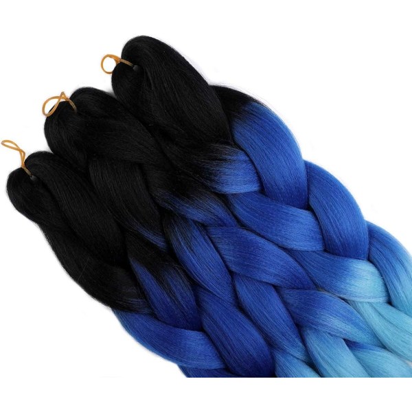 3st (blå) Fläta hårförlängningar 60cm hårförlängning Braid Br